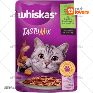 پوچ گربه تیستی میکس با طعم بره و مرغ در سس گریوی ویسکاس Whiskas وزن 85 گرم