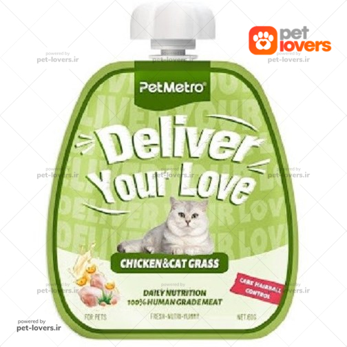 پودینگ گربه با طعم مرغ و علف پت مترو Pet Metro وزن ۶۰ گرم