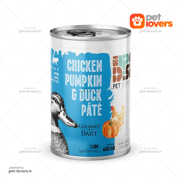 کنسرو مخصوص بچه گربه طعم پته گوشت مرغ و گوشت اردک و کدو تنبل DPS وزن ۴۰۰ گرم