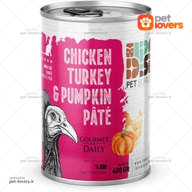 کنسرو مخصوص گربه بالغ طعم پته مرغ و بوقلمون و کدو DPS وزن ۴۰۰ گرم