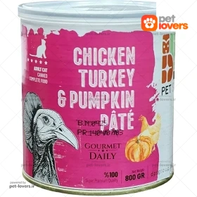 کنسرو مخصوص گربه بالغ طعم پته مرغ و بوقلمون و کدو DPS وزن ۸۰۰ گرم