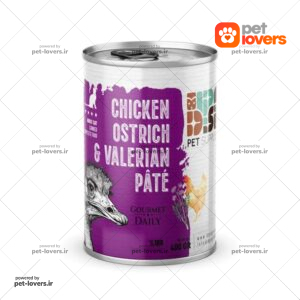 کنسرو مخصوص گربه بالغ طعم پته شترمرغ و گوشت مرغ و سنبل الطیب DPS وزن 400 گرم