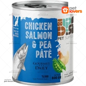 کنسرو مخصوص گربه بالغ طعم پته گوشت مرغ و سالمون و نخودفرنگی DPS وزن ۸۰۰ گرم
