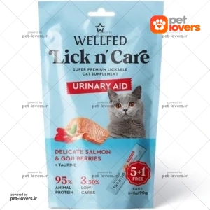 بستنی گربه مناسب سلامت کلیه طعم ماهی سالمون و گوجی بری ولفد Well Fed وزن 90 گرم (6 عددی)