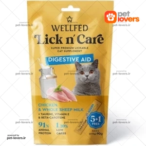 بستنی گربه مناسب سلامت گوارش با طعم مرغ و شیر گوسفند ولفد Well Fed وزن 90 گرم (6 عددی)
