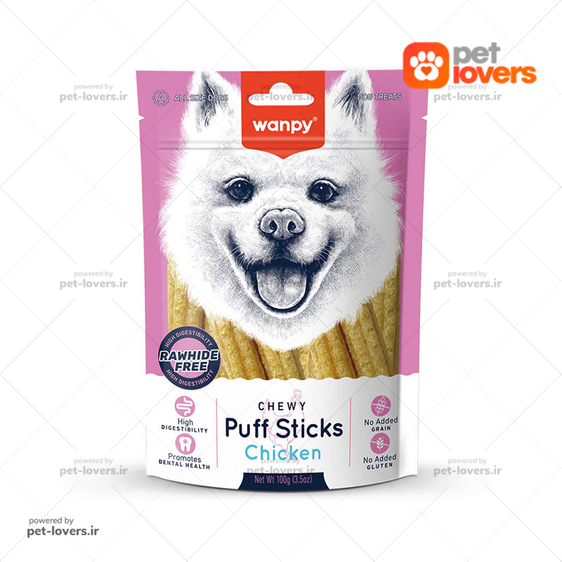 تشویقی سگ با طعم مرغ Wanpy Chewy Puff Sticks ونپی وزن ۱۰۰ گرم