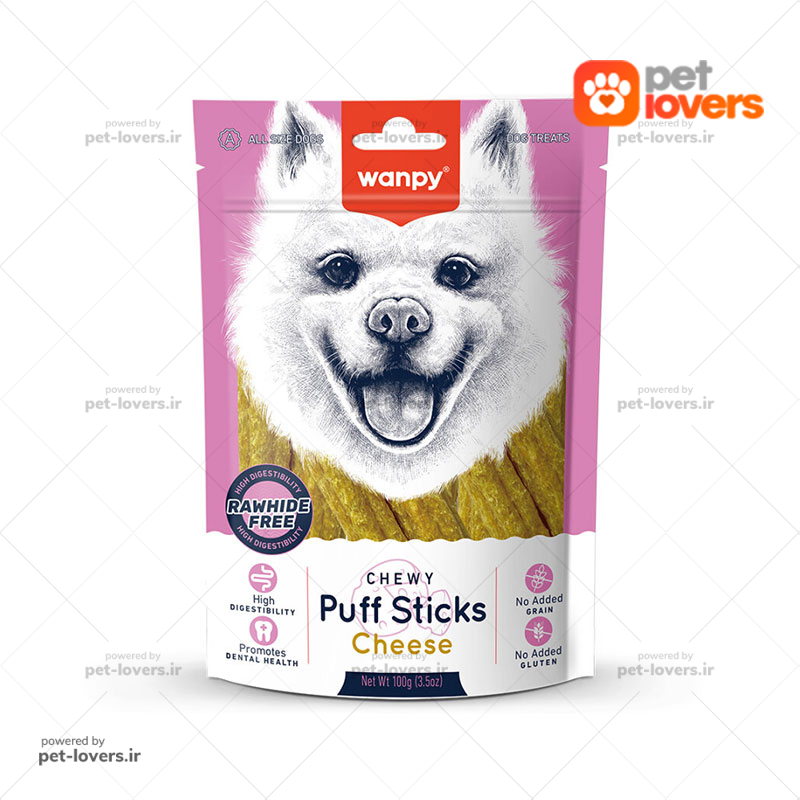 تشویقی سگ با طعم پنیر Wanpy Chewy Puff Sticks ونپی وزن ۱۰۰ گرم