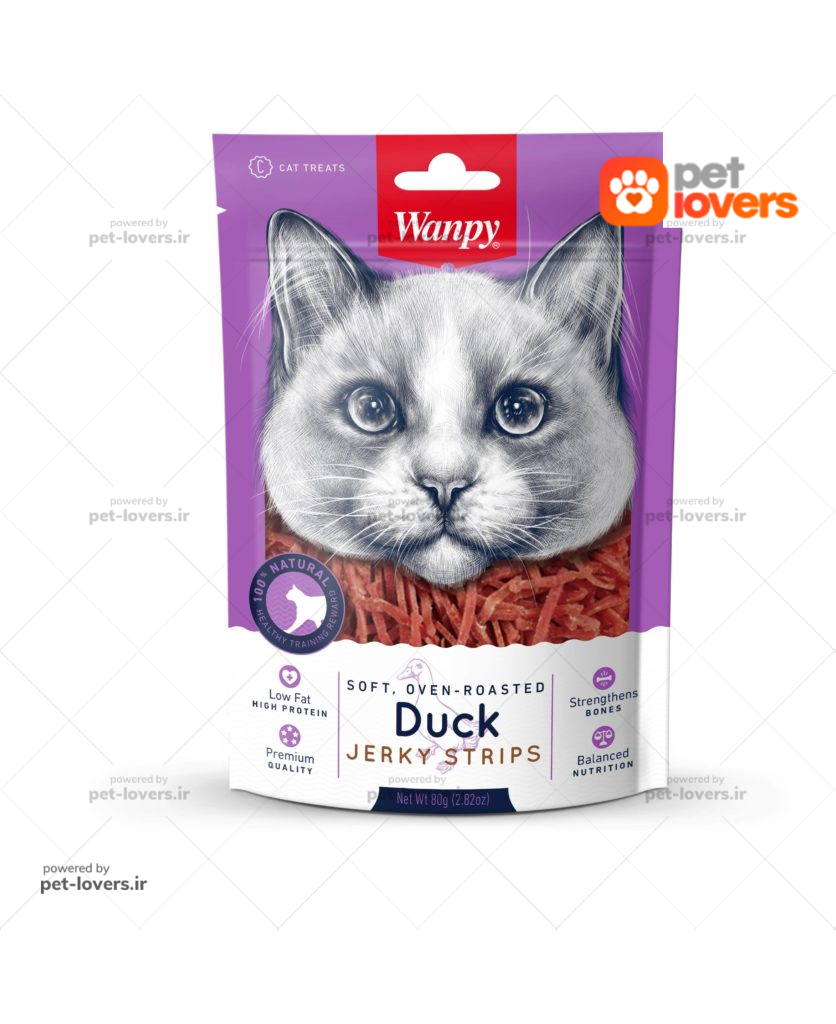 تشویقی گربه با طعم اردک Wanpy Duck Jerky Strips ونپی وزن ۸۰ گرم