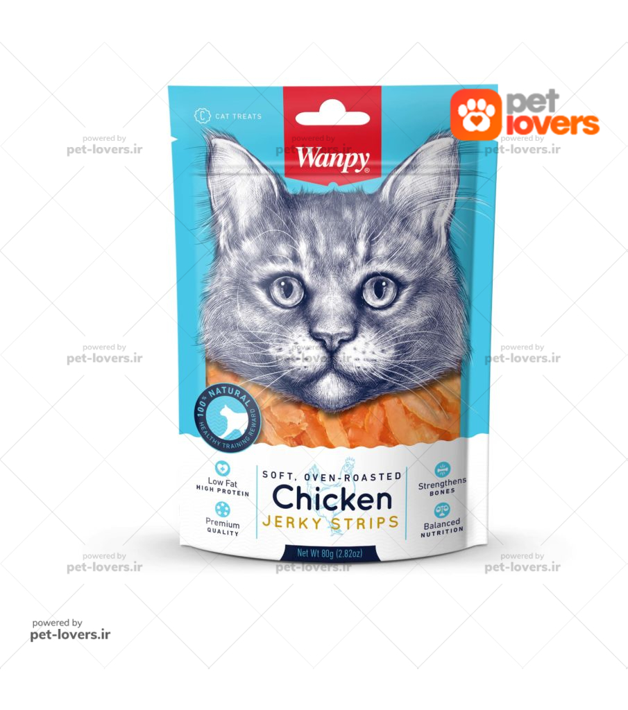 تشویقی گربه با طعم مرغ Wanpy Chicken Jerky Strips ونپی وزن ۸۰ گرم