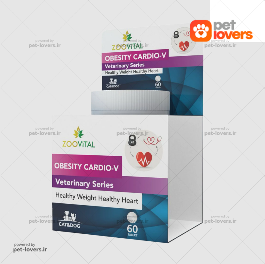 قرص مکمل کنترل وزن و تقویت قلب سگ و گربه OBESITY CARDIO-V زوویتال Zoovital بسته ۶۰ عددی