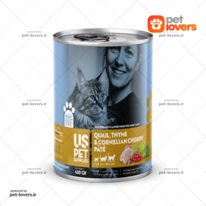 کنسرو پته گربه طعم بلدرچین ، زغال‌ اخته و آویشن یو اس پت USPet وزن 430 گرم