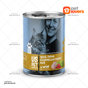 کنسرو غذای گربه پریمیوم طعم بلدرچین ، زغال‌اخته و آویشن یو اس پت USPet وزن 800 گرم