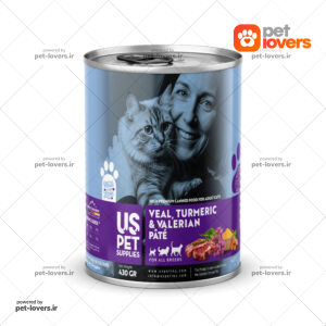 کنسرو پته گربه طعم گوشت گوساله و زردچوبه و سنبل الطیب یو اس پت US Pet Premium Veal, Turmeric & Valerian Pâté وزن 430 گرم