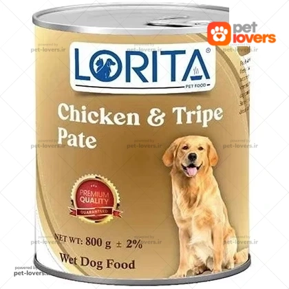 کنسرو پته سگ طعم مرغ و سیرابی لوریتا Lorita وزن ۸۰۰ گرم