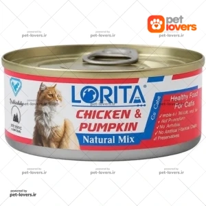 کنسرو گربه مدل نچرال میکس طعم مرغ و کدو حلوایی لوریتا Lorita وزن 90 گرم