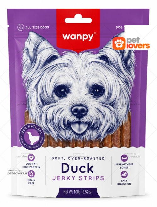تشویقی سگ طعم اردک ونپی Wanpy Duck Jerky Strips  وزن ۱۰۰ گرم