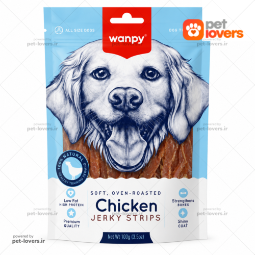 تشویقی سگ با طعم مرغ ونپی Wanpy Chicken Jerky Strips وزن ۱۰۰ گرم