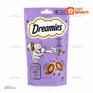 تشویقی گربه dreamies دریمیز طعم اردک 60 گرم