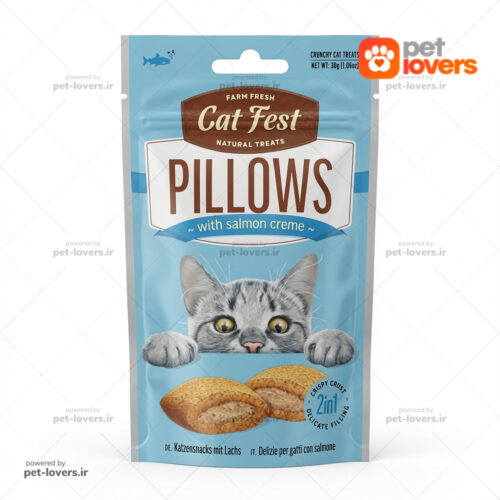 تشویقی بالشتی گربه طعم سالمون کت فست Cat Fest Pillows with Salmon Creme وزن ۳۰ گرم