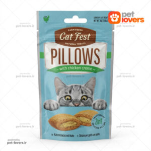 تشویقی بالشتی گربه طعم مرغ کت فست Cat Fest Pillows with Chicken Creme وزن 30 گرم