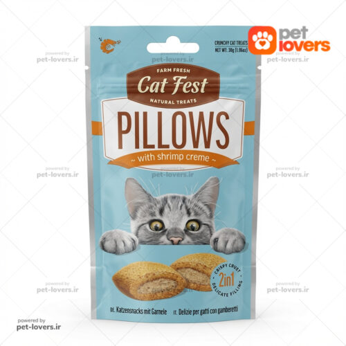 تشویقی بالشتی گربه طعم میگو کت فست Cat Fest Pillows with Shrimp Creme وزن ۳۰ گرم
