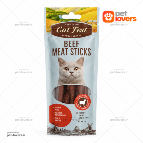 تشویقی مدادی گربه طعم گوشت گاو کت فست Cat Fest Beef Meat Sticks وزن ۴۵ گرم