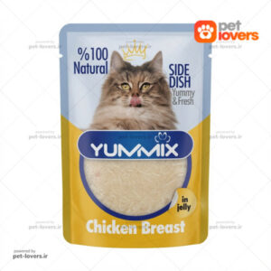 تشویقی گربه بالغ طعم سینه مرغ در ژله یومیکس YUMMIX وزن 85 گرم