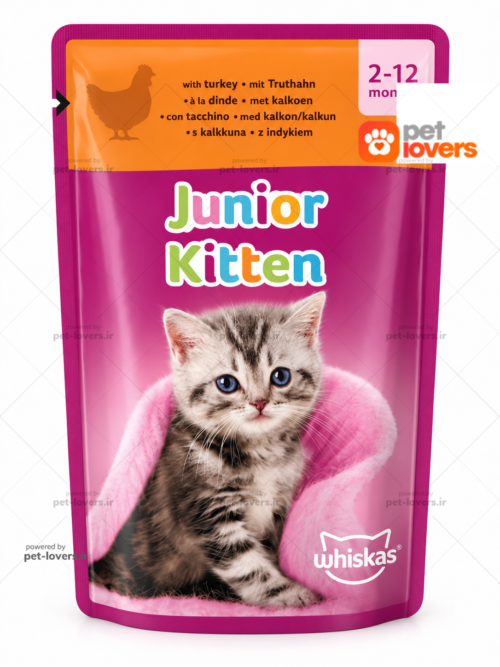 پوچ بچه گربه طعم بوقلمون ویسکاس Whiskas وزن ۸۵ گرم