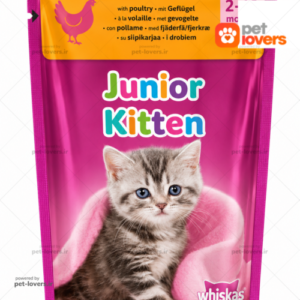 پوچ بچه گربه طعم مرغ رسمی ویسکاس Whiskas وزن 85 گرم