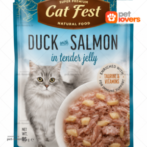 پوچ گربه با طعم اردک و سالمون در ژله کت فست Cat Fest وزن 70 گرم