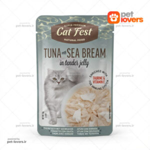 پوچ گربه با طعم ماهی تن و شوریده در ژله کت فست Cat Fest وزن 70 گرم