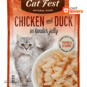 پوچ گربه با طعم مرغ و اردک در ژله کت فست Cat Fest وزن 70 گرم