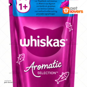 پوچ گربه بالغ طعم ماهی تن و سبزیجات ویسکاس Whiskas Aromatic Selection وزن 85 گرم