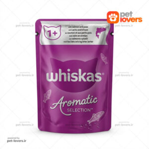 پوچ گربه بالغ طعم ماهی سالمون و نخود فرنگی ویسکاس Whiskas Aromatic Selection وزن 85 گرم