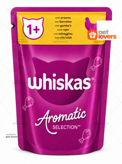 پوچ گربه بالغ طعم گوشت پرندگان وحشی ویسکاس Whiskas Aromatic Selection وزن ۸۵ گرم