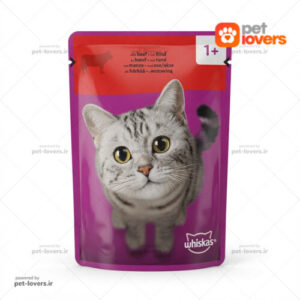 پوچ گربه بالغ طعم گوشت گاو ویسکاس Whiskas وزن 85 گرم