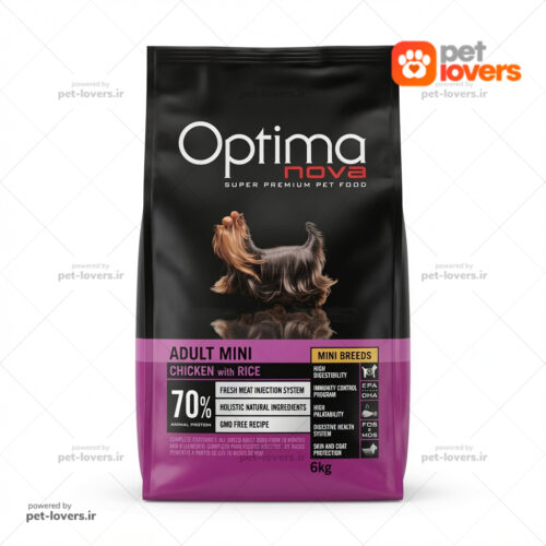 غذای خشک سگ بالغ نژاد کوچک طعم مرغ و برنج اپتیما نوا Optima Nova وزن ۶ کیلوگرم